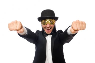 Beyaz arka planda izole komik adam