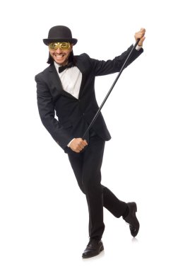 Beyaz arka planda izole komik adam