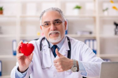 Yaşlı erkek doktor kardiyolog kalp modeli 
