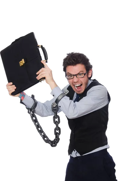 Chained male employee isolated on white — Stock Photo, Image