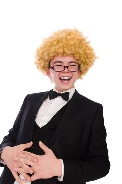 Jongeman met een afro pruik — Stockfoto