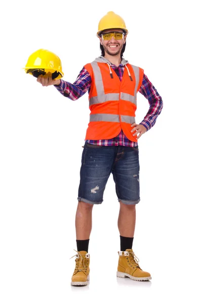 Young male builder contractor isolated on white — Stock Photo, Image