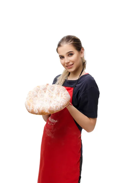 Joven pastelera aislada en blanco — Foto de Stock