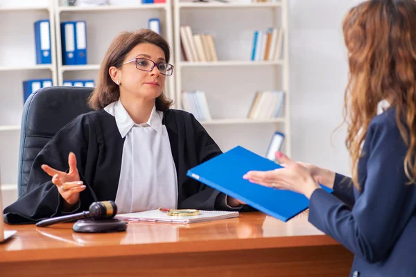 Giovane donna in visita avvocato femminile — Foto Stock