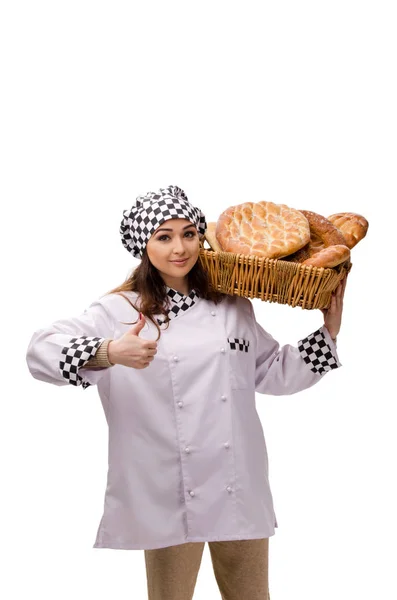 Jeune boulanger femelle isolé sur blanc — Photo