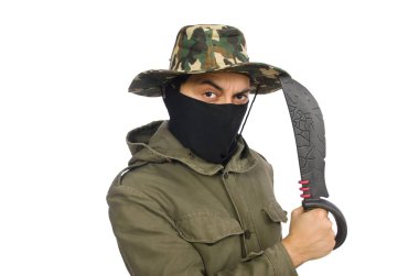 Maske takan suçlu beyaz üzerine izole edildi