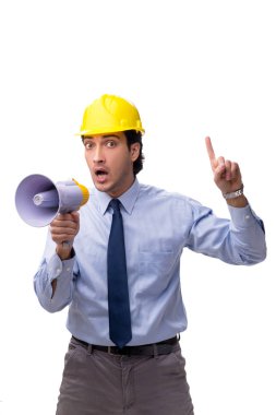 Genç erkek mimar beyaz izole 