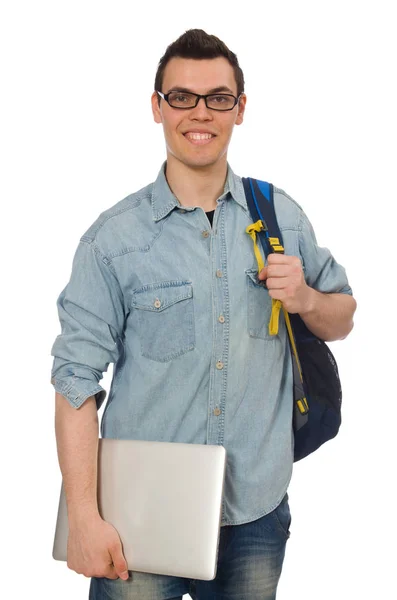 Ung manlig student isolerad på vitt — Stockfoto