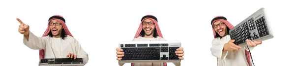 Arab businessman with computer on white — Stock Photo, Image