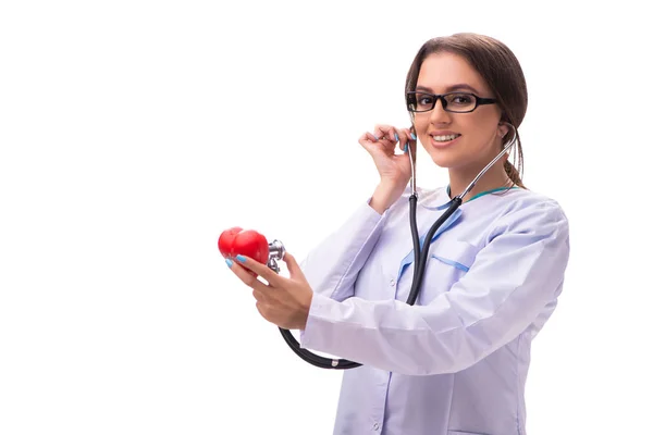 若い女性の医者心臓白で隔離 — ストック写真