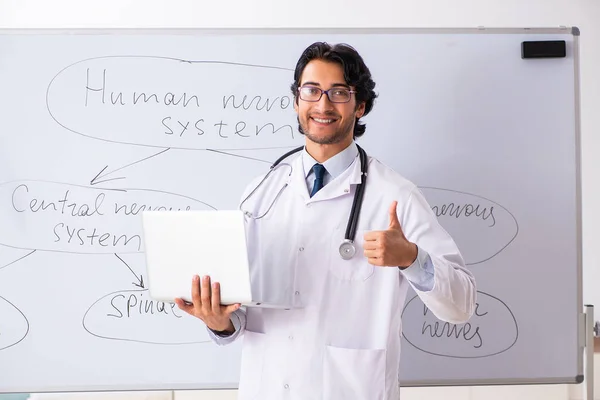 Jovem médico neurologista na frente do quadro branco — Fotografia de Stock