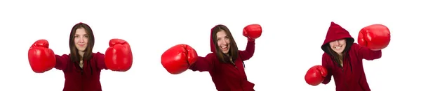 Mujer boxeadora aislada en el blanco — Foto de Stock