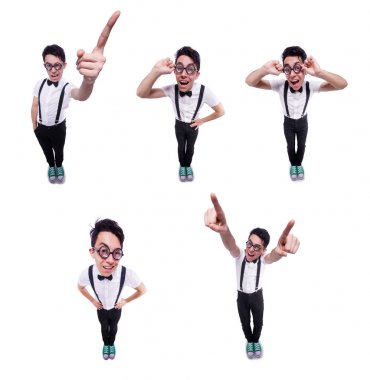 Komik adam üzerinde beyaz izole