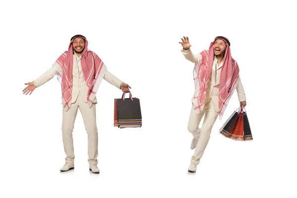 Arabe homme avec des sacs à provisions sur blanc — Photo