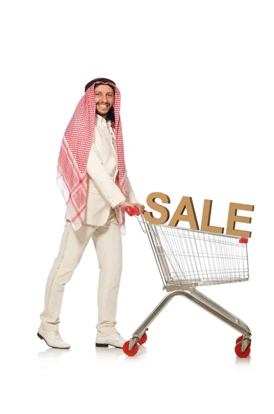 Arab man doing shopping isolated on white — Stock Photo, Image