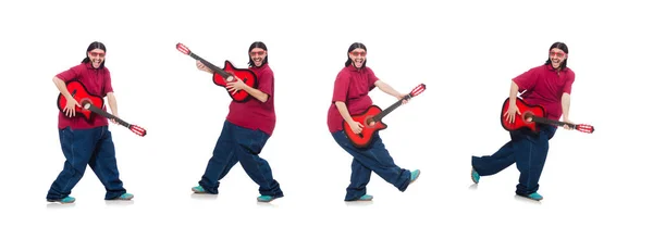 Hombre gordo con guitarra aislada en blanco —  Fotos de Stock