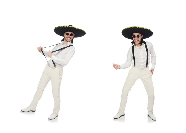 Mexikaner trägt Sombrero isoliert auf weißem Grund — Stockfoto