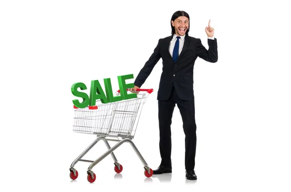 Homem em venda e conceito de compras com desconto — Fotografia de Stock