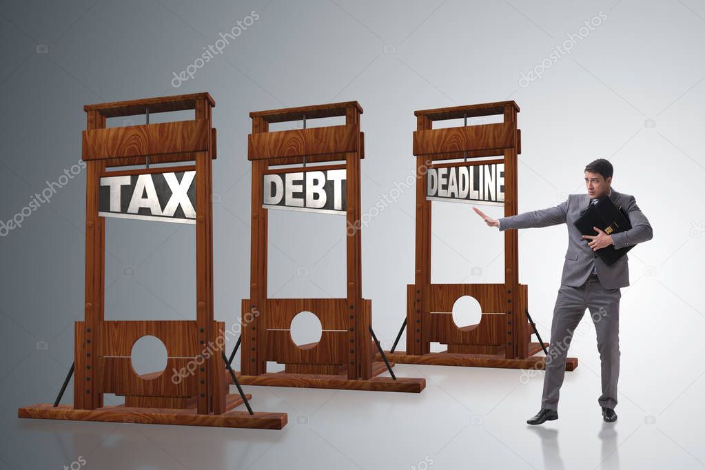 Tax debt concept with late paying businessman
