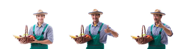 Jovem agricultor isolado no fundo branco — Fotografia de Stock