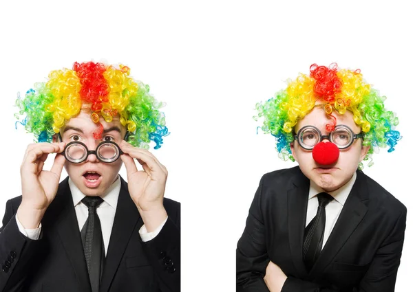 Clown affärsman isolerad på vitt — Stockfoto