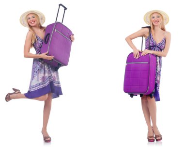 Beyaz izole çanta güzel kadın 