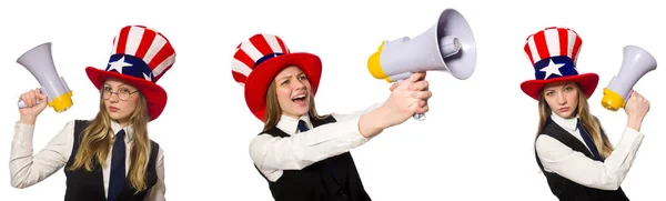 Kadın ve Amerikan şapka ile kolaj — Stok fotoğraf
