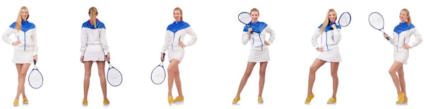 Junge schöne Dame spielt Tennis isoliert auf weiß — Stockfoto