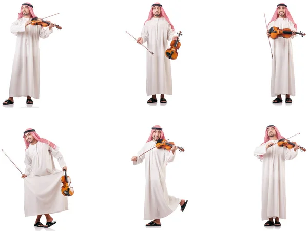 Homem árabe tocando violino isolado no branco — Fotografia de Stock