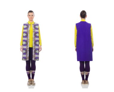 Çok beyaz mor yelek üzerinde beyaz izole modelinde