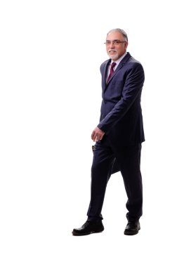 Yaşlı işadamı beyazda izole edilmiş 