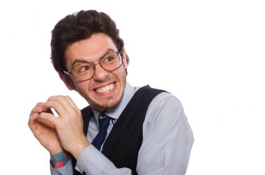 Genç işadamı beyaz hakkında komik bir konsept