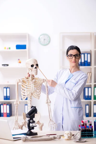 Giovane archeologa donna che lavora in laboratorio — Foto Stock