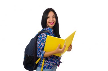 Beyaz izole notları ile Latin kadın 