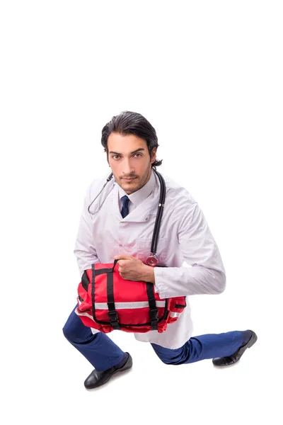 Jonge mannelijke arts paramedicus geïsoleerd op wit — Stockfoto