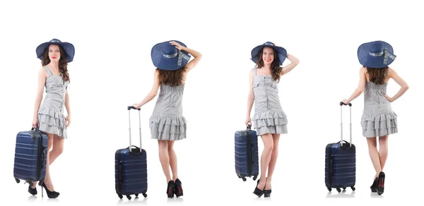 Nő bőrönddel elszigetelt fehér — Stock Fotó