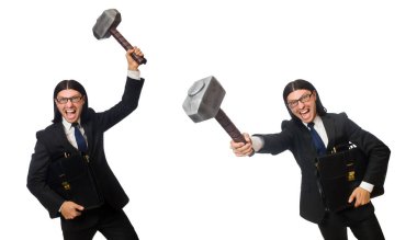 İşadamı beyaz çekiç ile