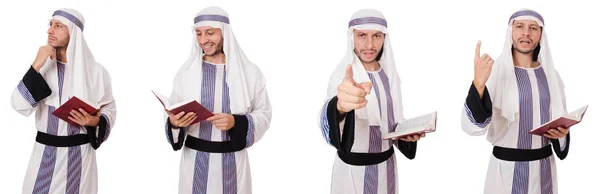 Arabisk man med Koranen isolerad på vit — Stockfoto