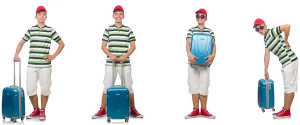 Joven con maleta aislada en blanco —  Fotos de Stock