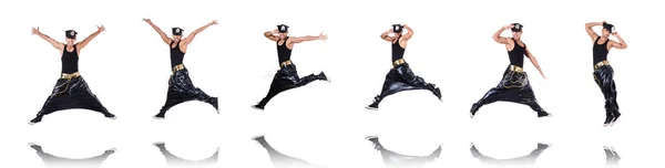 Rap dancer in wide pants on white — Stock Photo, Image
