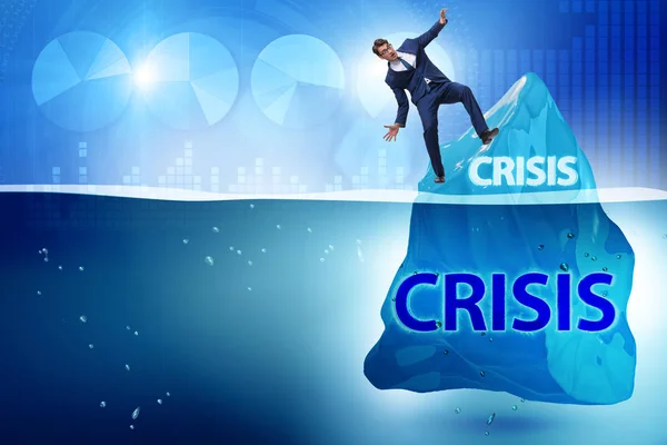 Crisis concept with businessman on iceberg — Stock Photo, Image