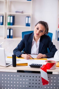 Ofiste çalışan genç bayan mimar. 