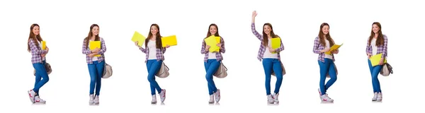 Jeune étudiant avec des livres isolés sur le blanc — Photo