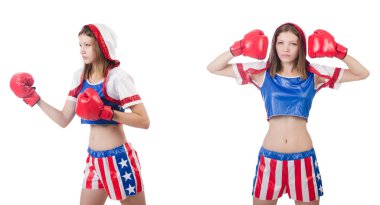 Genç bayan boksör, beyaz tenli. 