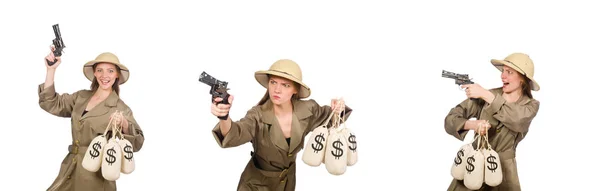 Mujer con sombrero de safari en blanco — Foto de Stock