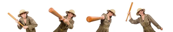 Mujer con sombrero de safari en blanco — Foto de Stock