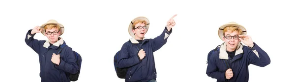 Funny student wearing safari hat — Stock Photo, Image