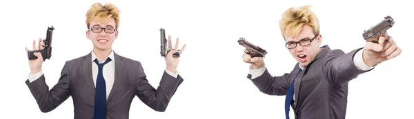 흰색 절연 권총과 젊은 남자 — 스톡 사진