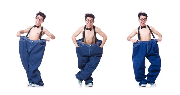 Hombre divertido con pantalones aislados en blanco —  Fotos de Stock