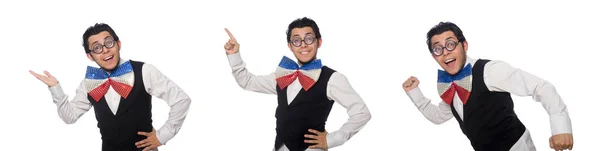 Funny man wearing giant bow tie — Stock Photo, Image